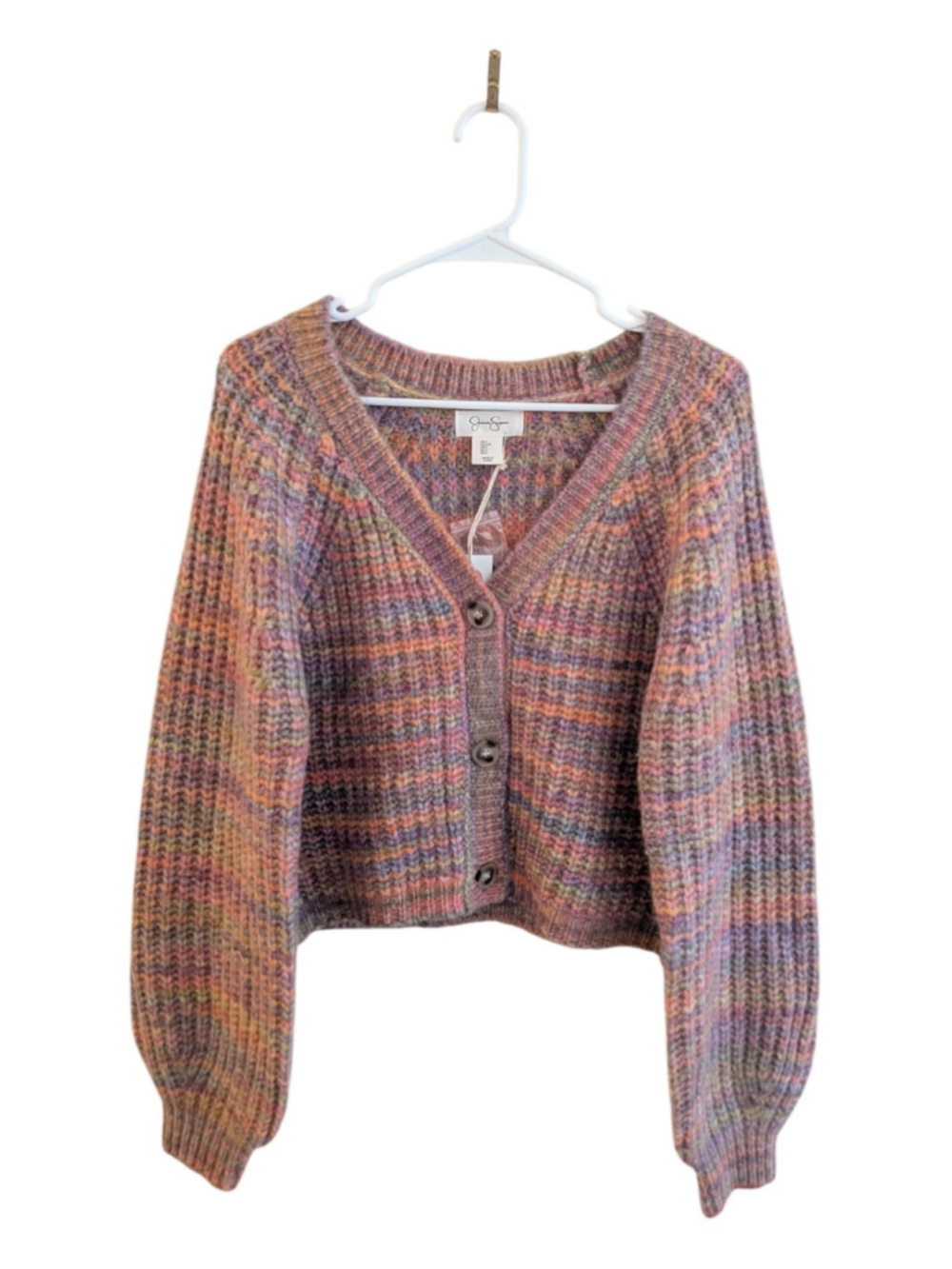 Jessica Simpson NWT Multicolor Cropped Cardigan Sweater Size L Chunky Knit Y2K - Picture 2 of 9